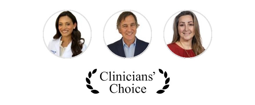 Three licensed clinicians listed on FrontrowMD, with the Clinicians' Choice badge