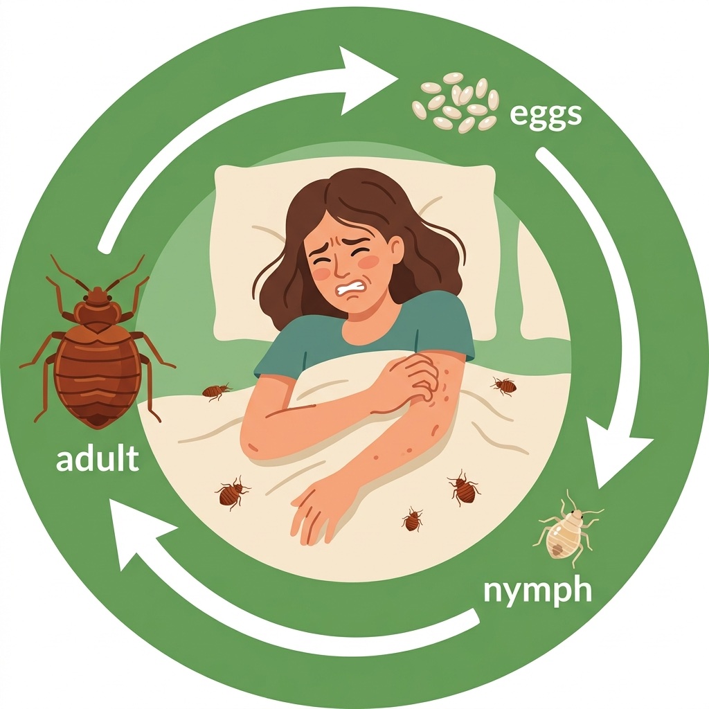Bed bug life cycle — adults, eggs, and nymphs