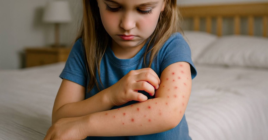 Bite welts multiplying on a child's arm