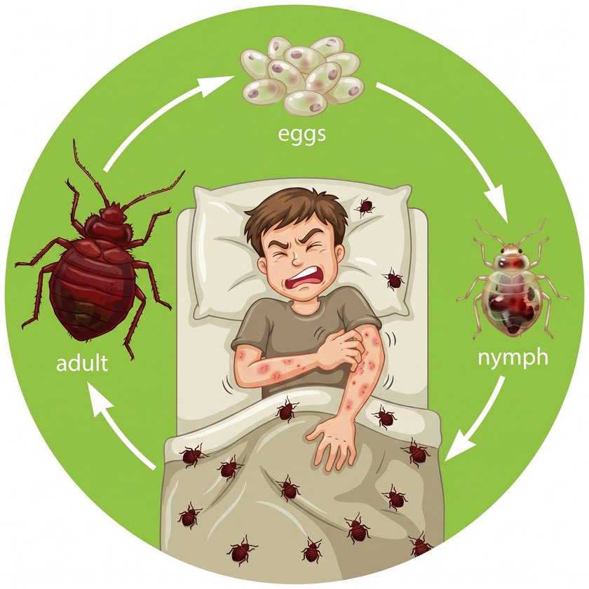 The bed bug life cycle: eggs, nymphs, adults, all around your bed