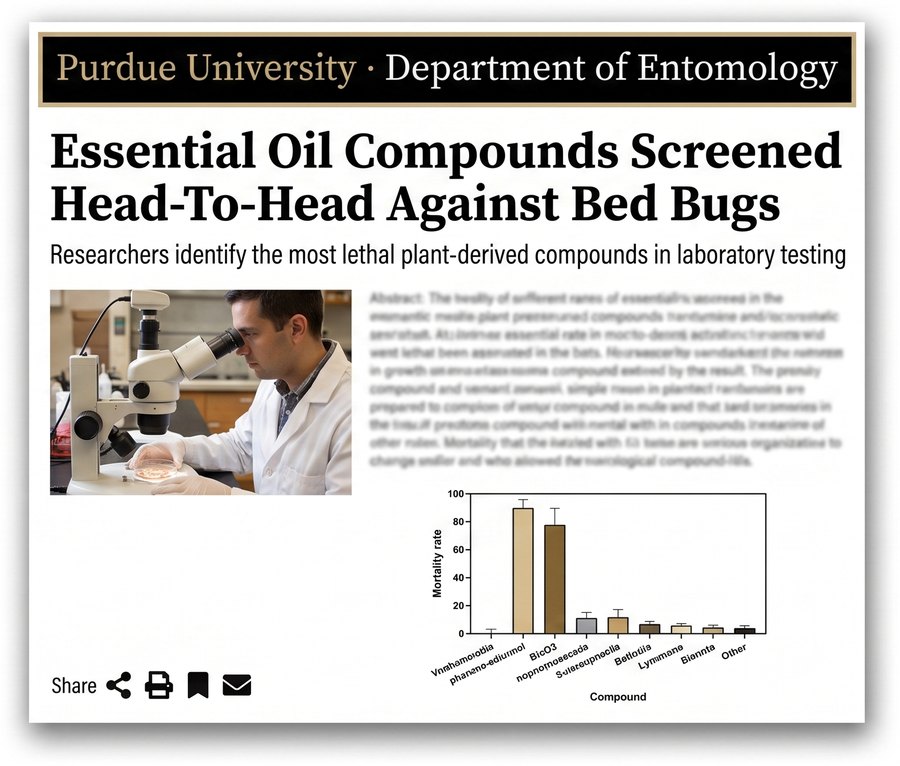 Purdue University entomology research: essential oil compounds screened against bed bugs