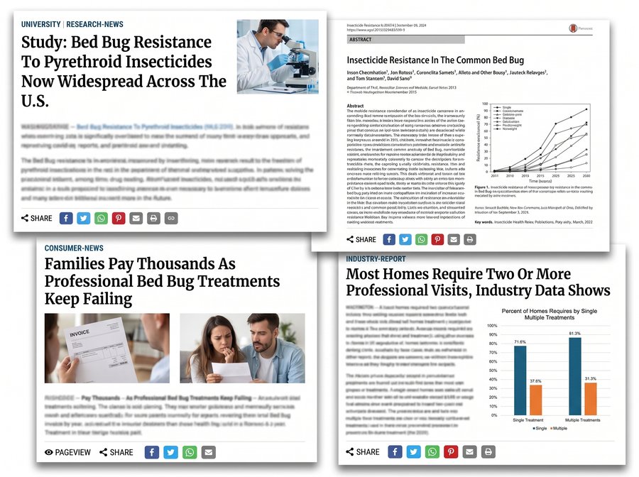 Research and industry data on failing bed bug treatments