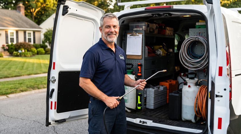 Wade Bennett at his pest-control van